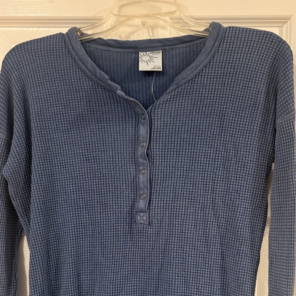 Aerie Blue Long Sleeve Waffle Knit Top